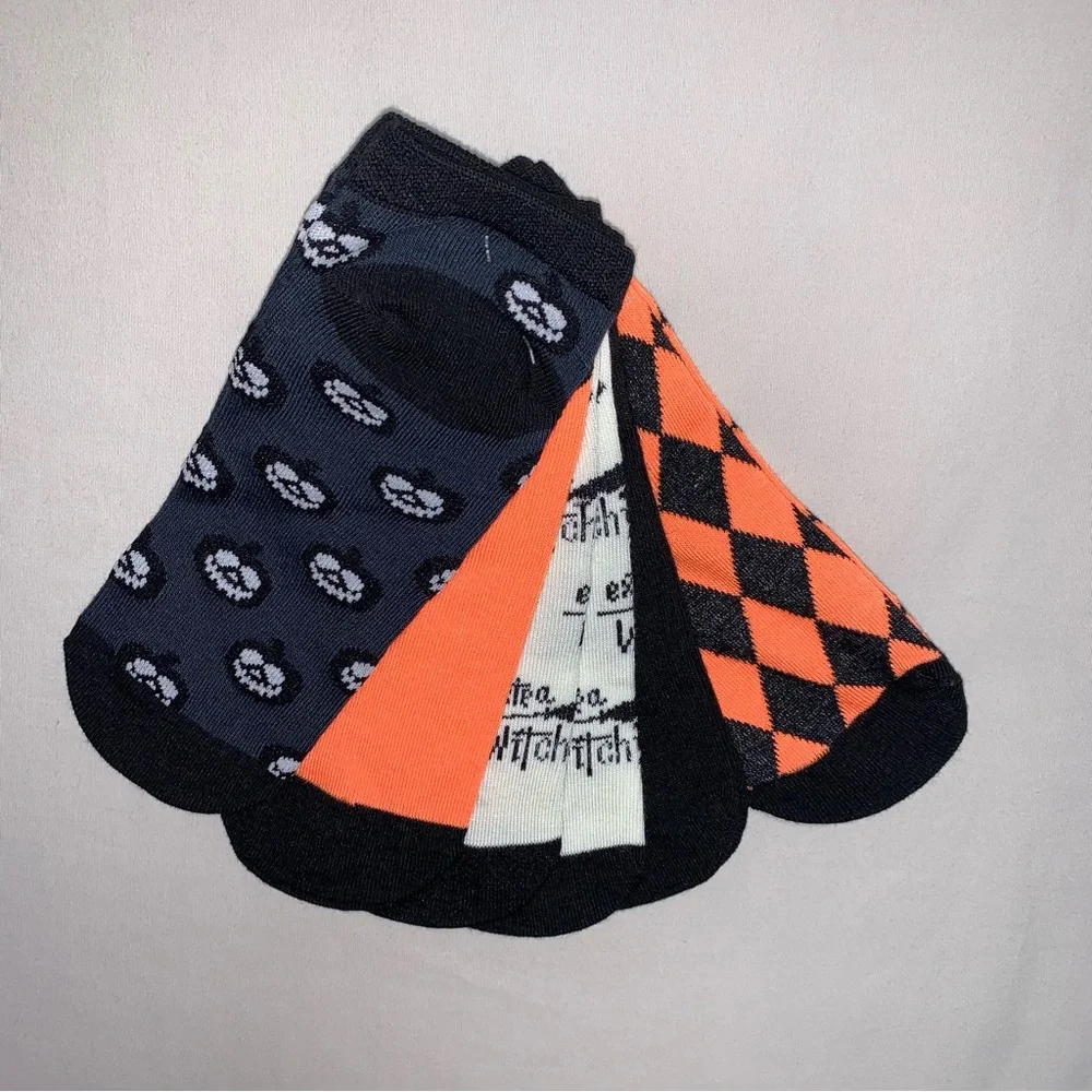 Halloween Fall Girl’s 6-12 Ankle Socks Orange Black Witch Jack O Lantern Pumpkin